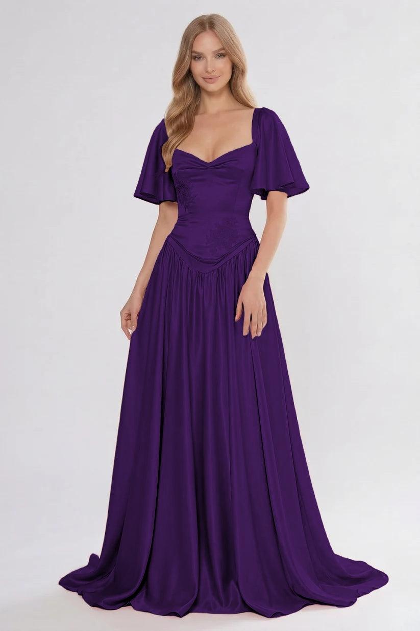 A-Line/Two-Piece Floor Length Soft Satin Bridesmaid Dress CG0316BM - Purple - COCOMELODY